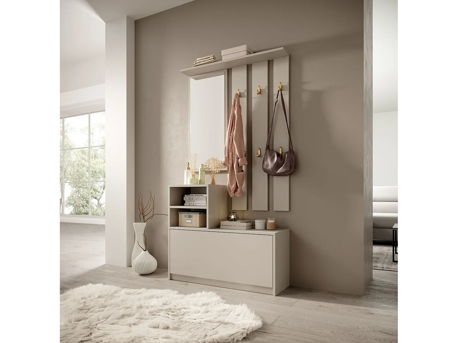 Entreeset met spiegel - 85 cm - kasjmier - YESFIR
