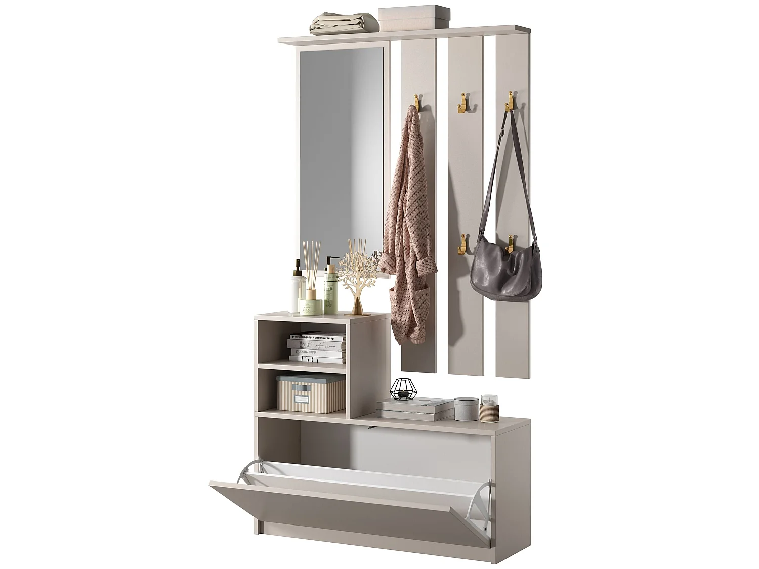 Entreeset met spiegel - 85 cm - kasjmier - YESFIR