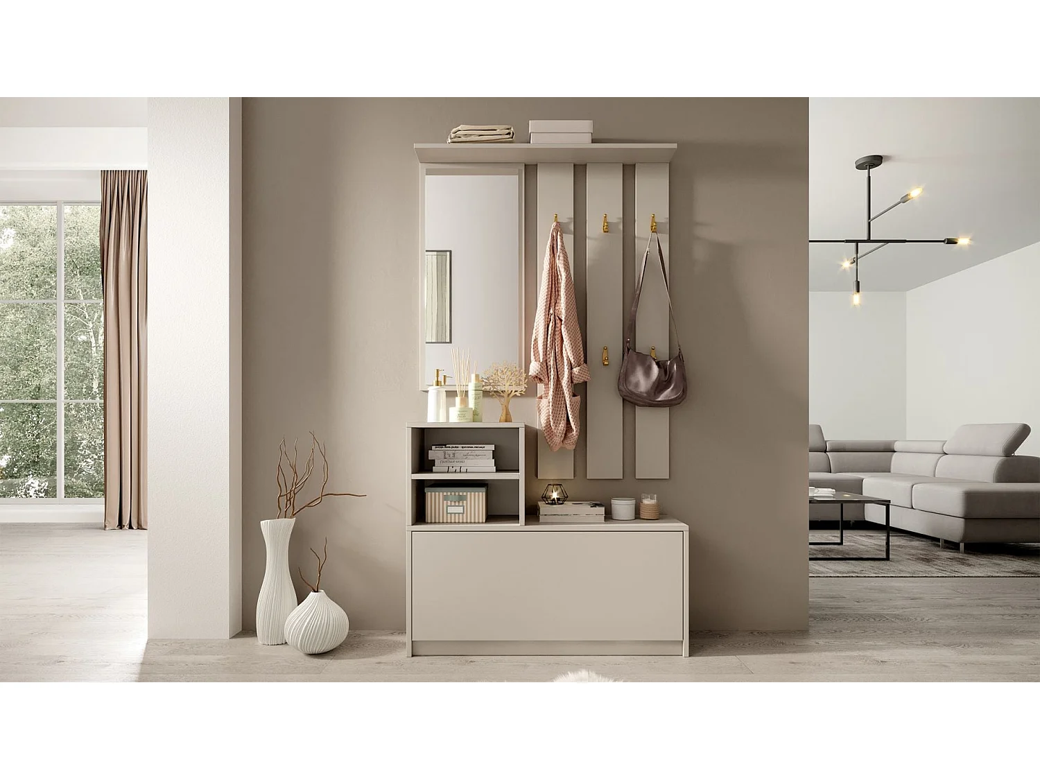 Entreeset met spiegel - 85 cm - kasjmier - YESFIR