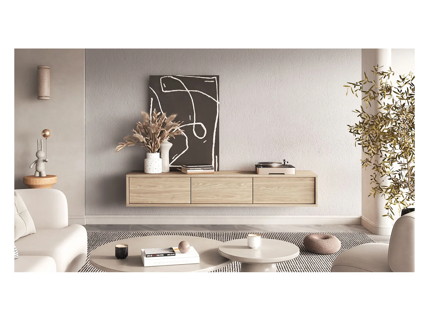 Meuble TV 3 portes - 180 cm - chêne huilé - MODDERN