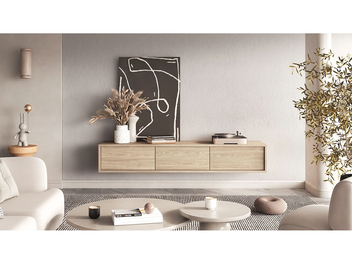 Meuble TV 3 portes - 180 cm - chêne huilé - MODDERN