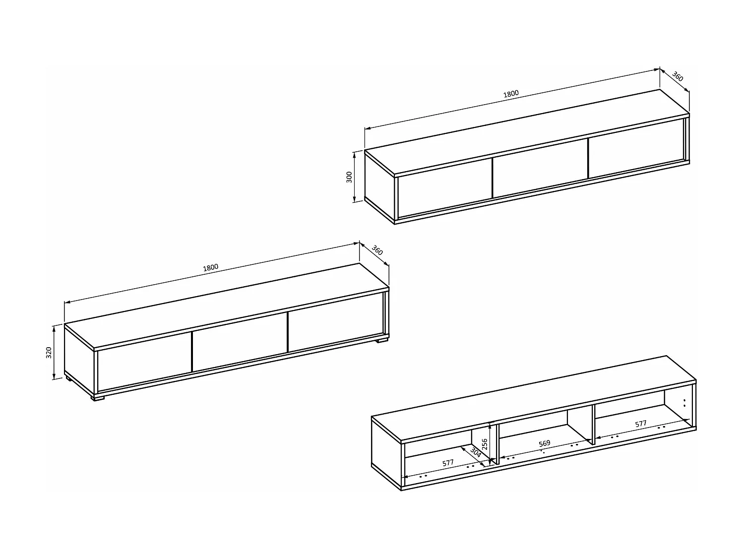 Meuble TV 3 portes - 180 cm - chêne huilé - MODDERN