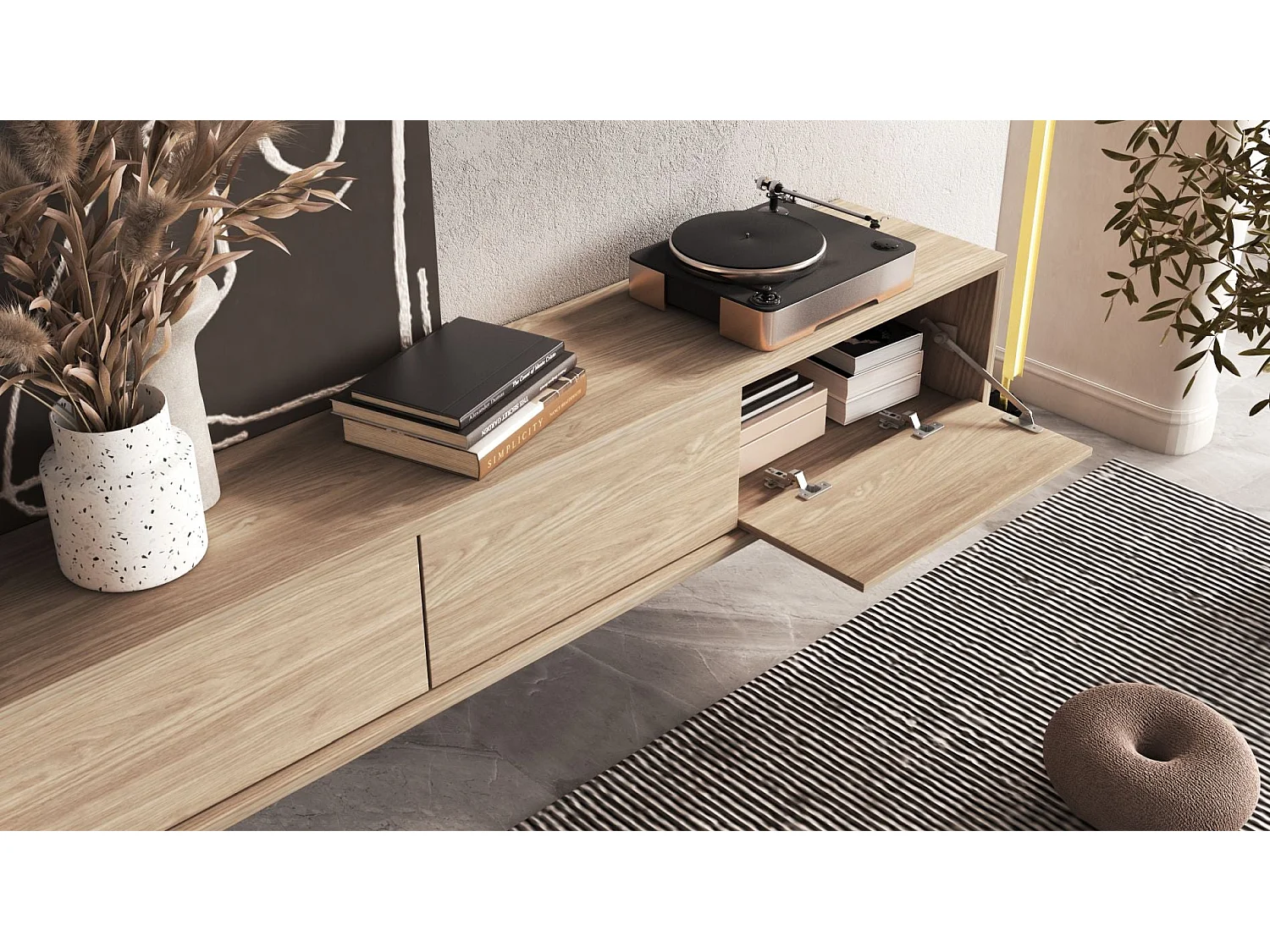 Meuble TV 3 portes - 180 cm - chêne huilé - MODDERN