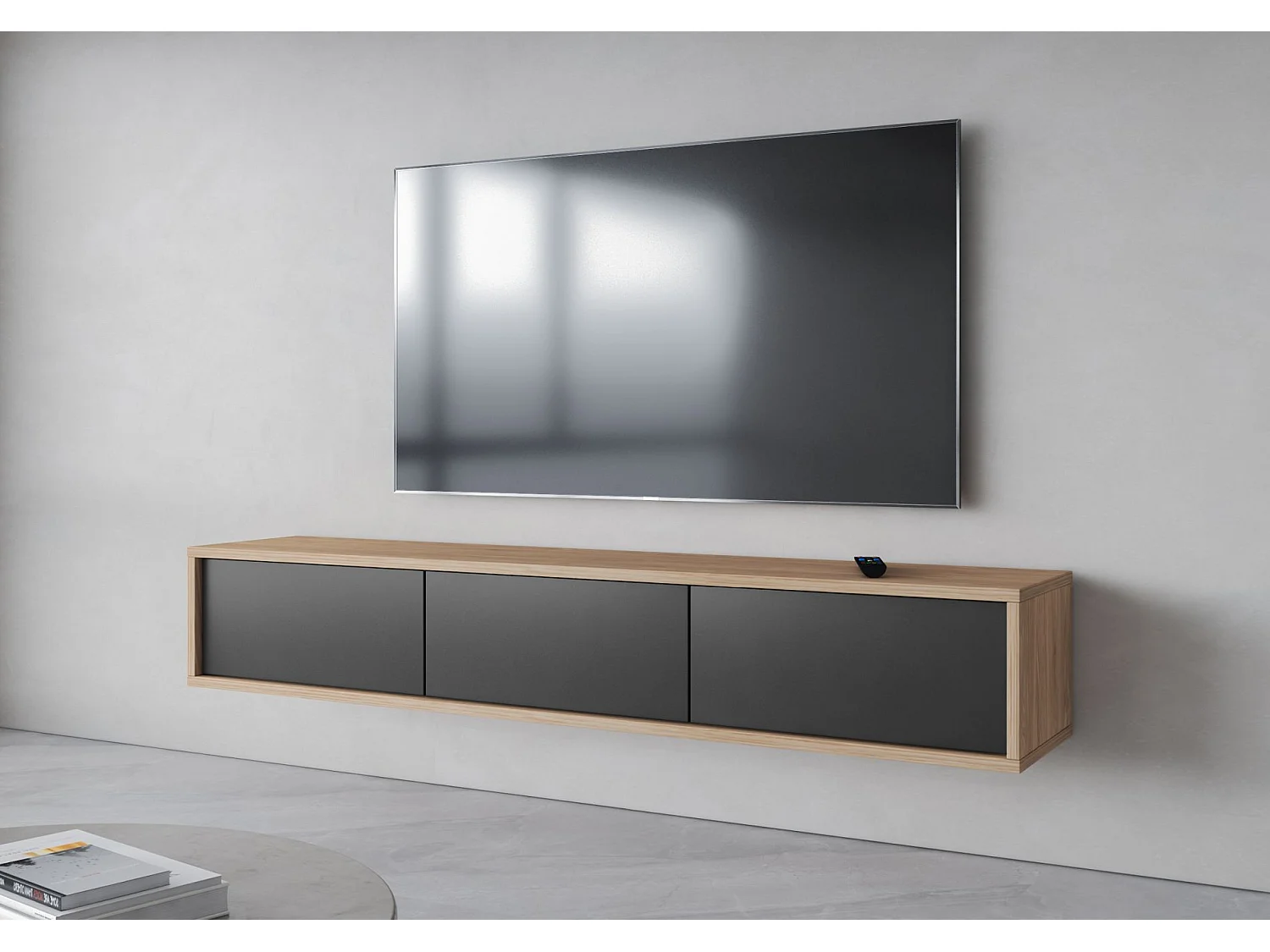 Meuble TV 3 portes - 180 cm - chêne huilé/anthracite - MODDERN