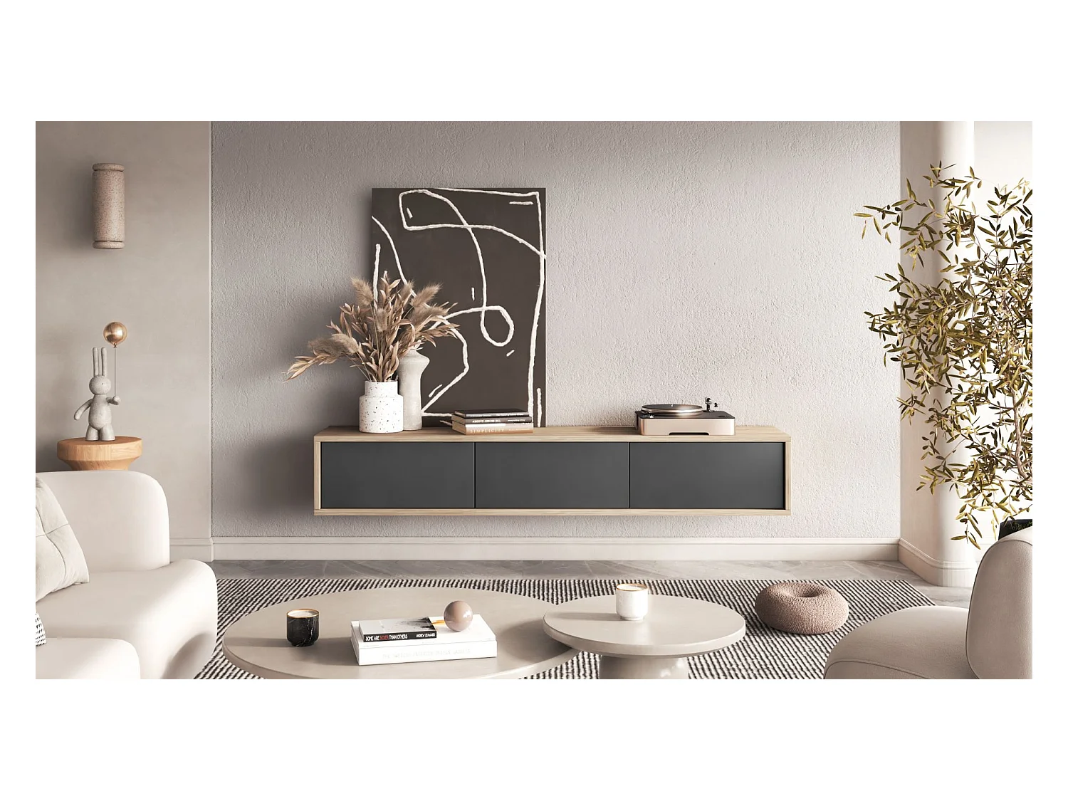 TV-Board stehend/hängend - Eiche / Anthrazit - 180 cm - MODDERN