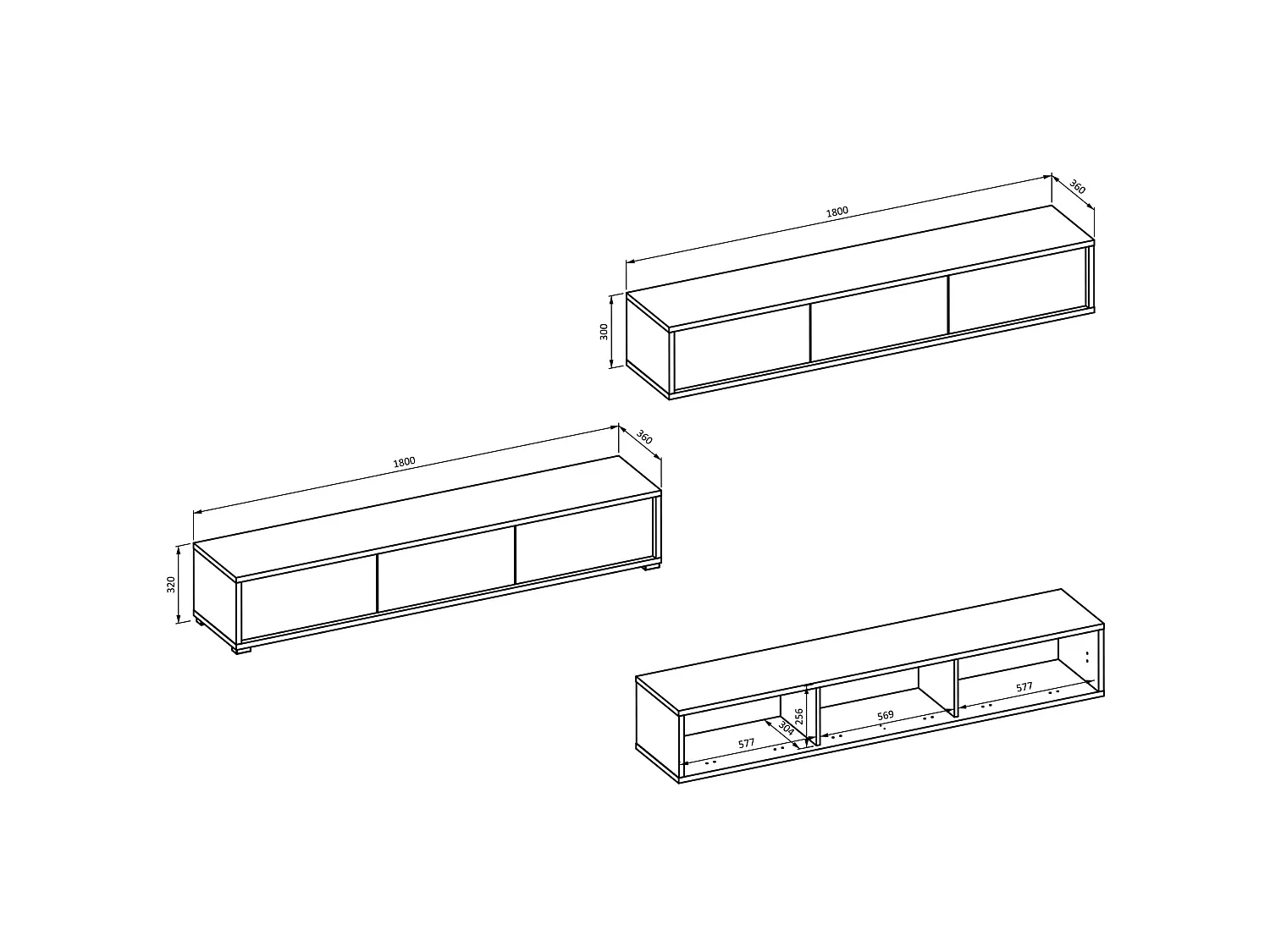 Meuble TV 3 portes - 180 cm - chêne huilé/anthracite - MODDERN