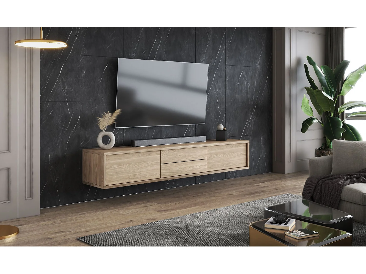 TV-meubel met 2 lades - 180 cm - geolied eiken - MODDERN