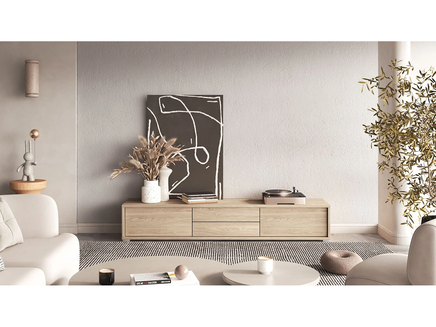 TV-meubel met 2 lades - 180 cm - geolied eiken - MODDERN