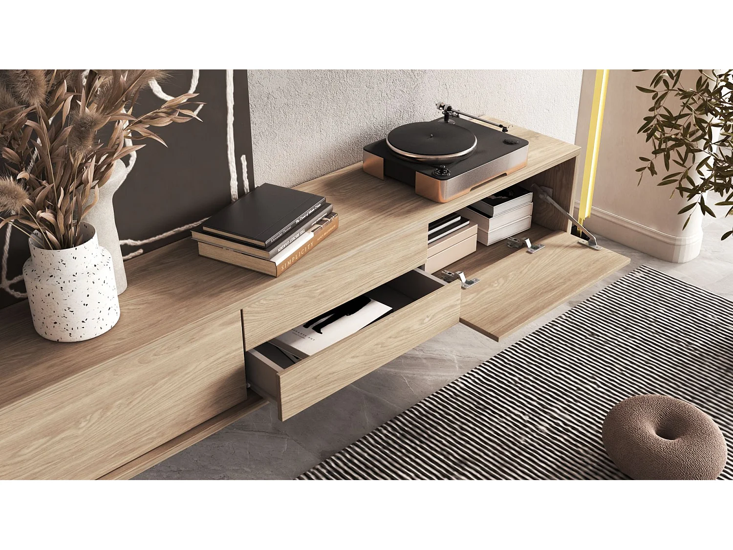 TV-meubel met 2 lades - 180 cm - geolied eiken - MODDERN