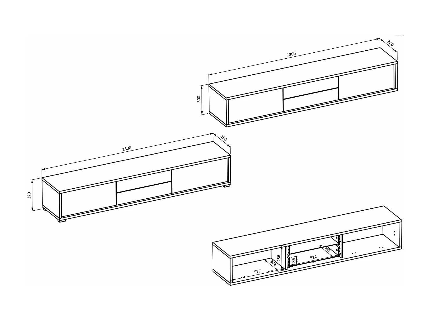 Meuble TV 2 tiroirs - 180 cm - chêne huilé - MODDERN