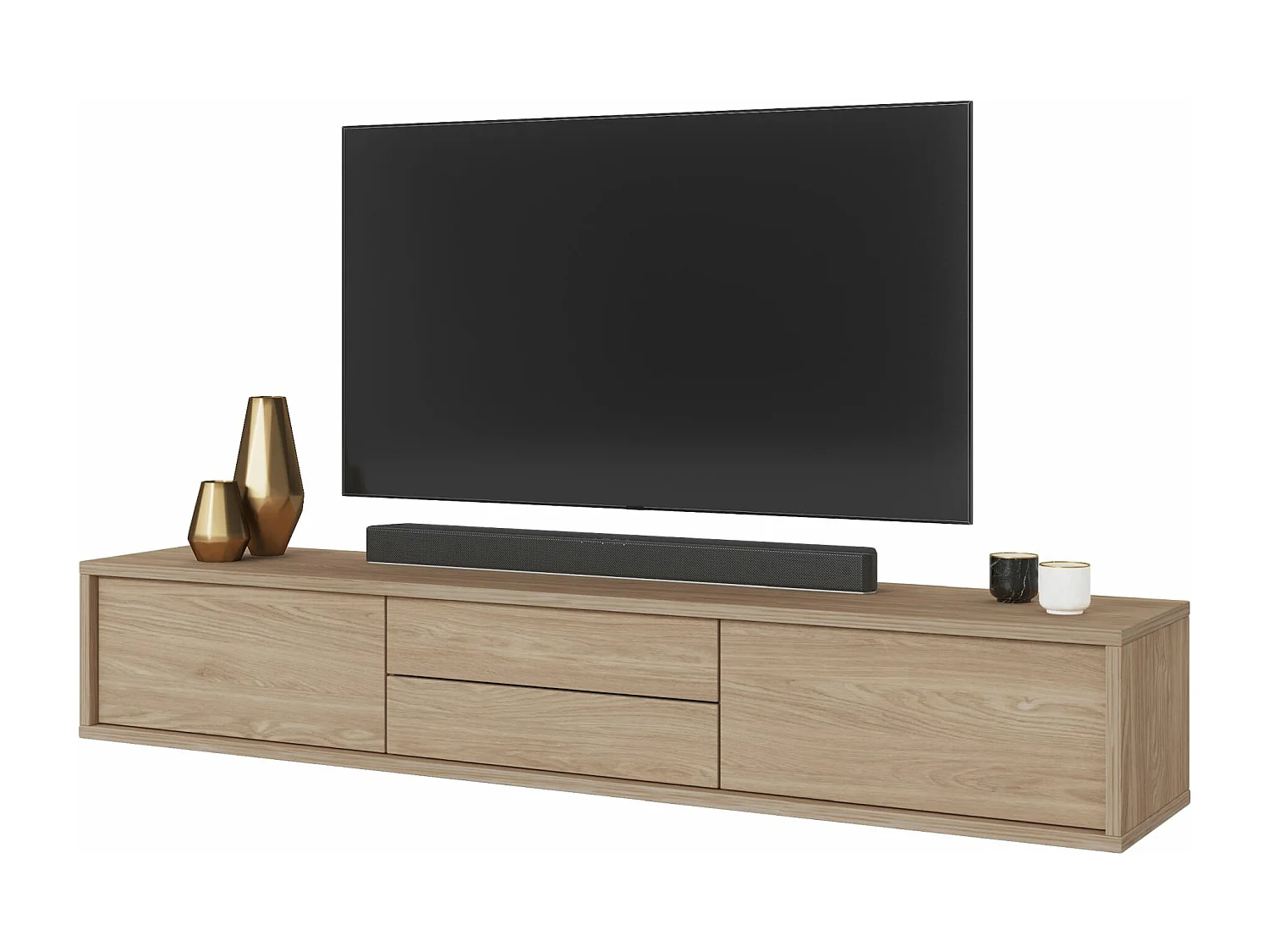 Meuble TV 2 tiroirs - 180 cm - chêne huilé - MODDERN