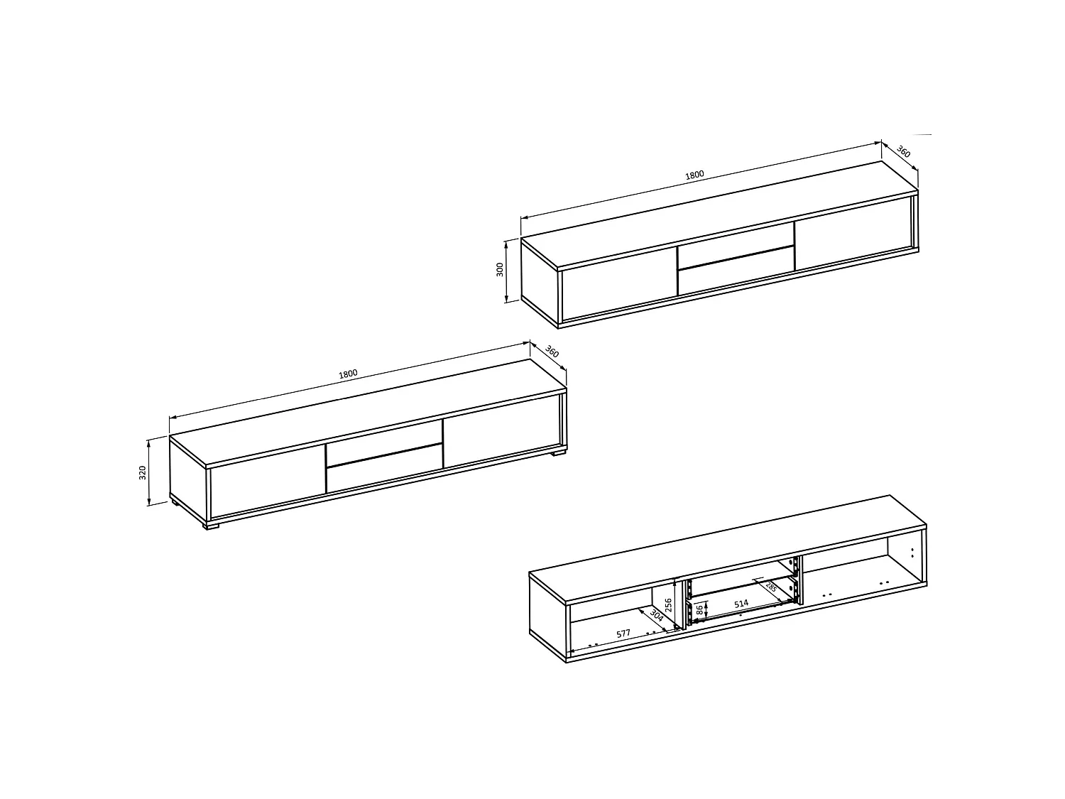 TV-meubel met 2 lades - 180 cm - geolied eiken - MODDERN