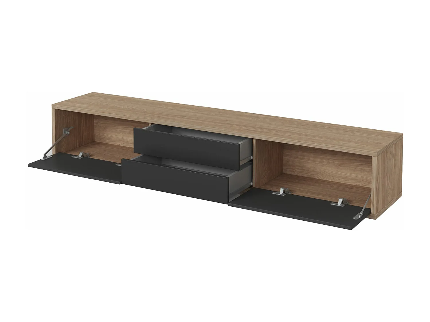 Meuble TV 2 tiroirs - 180 cm - chêne huilé/anthracite - MODDERN