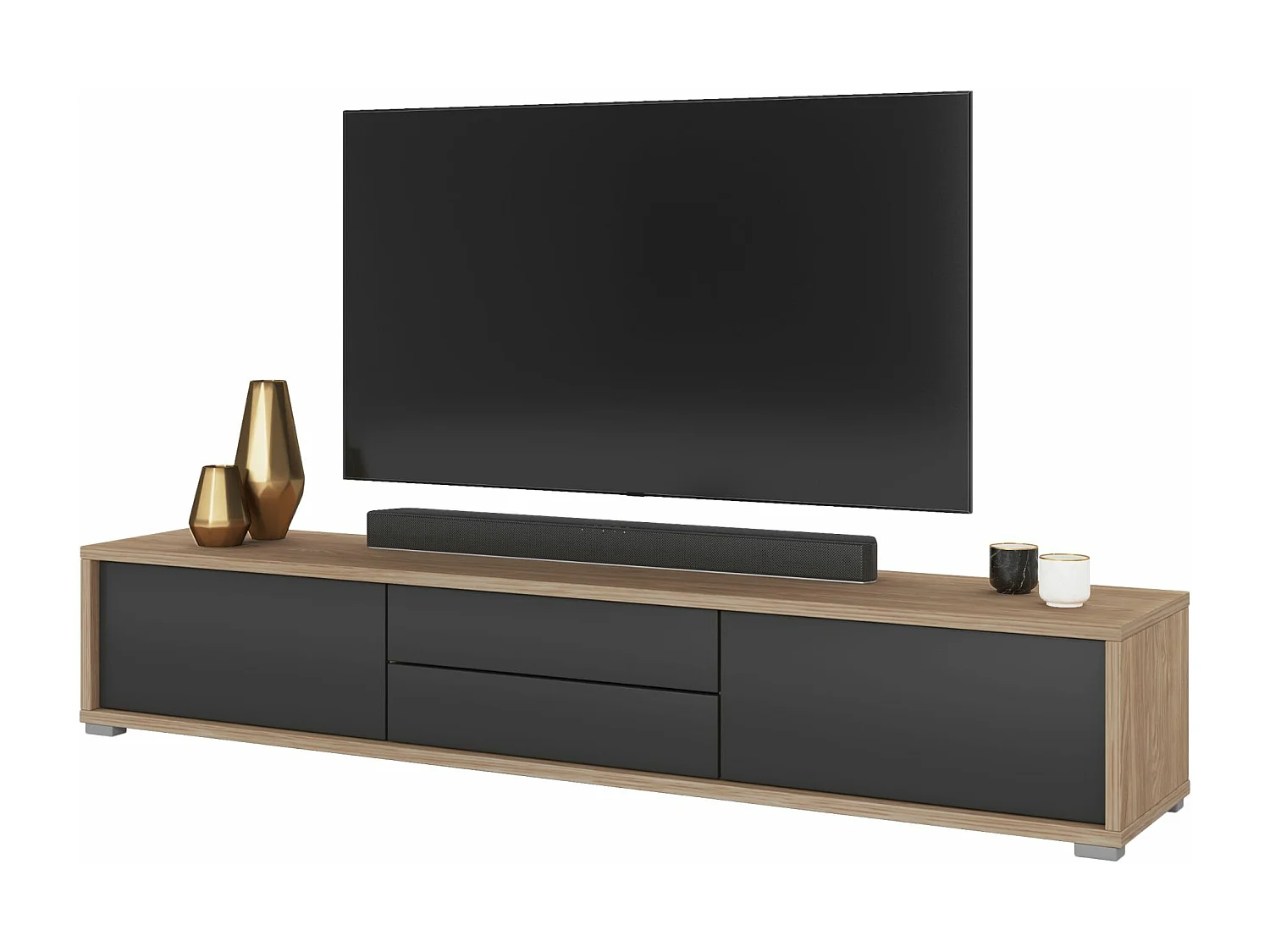 Meuble TV 2 tiroirs - 180 cm - chêne huilé/anthracite - MODDERN