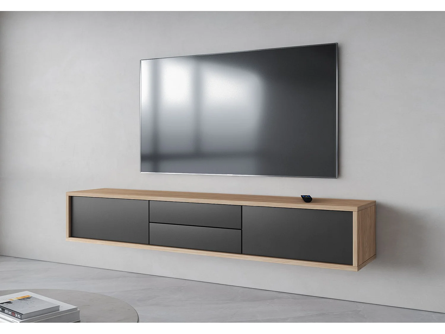 Meuble TV 2 tiroirs - 180 cm - chêne huilé/anthracite - MODDERN