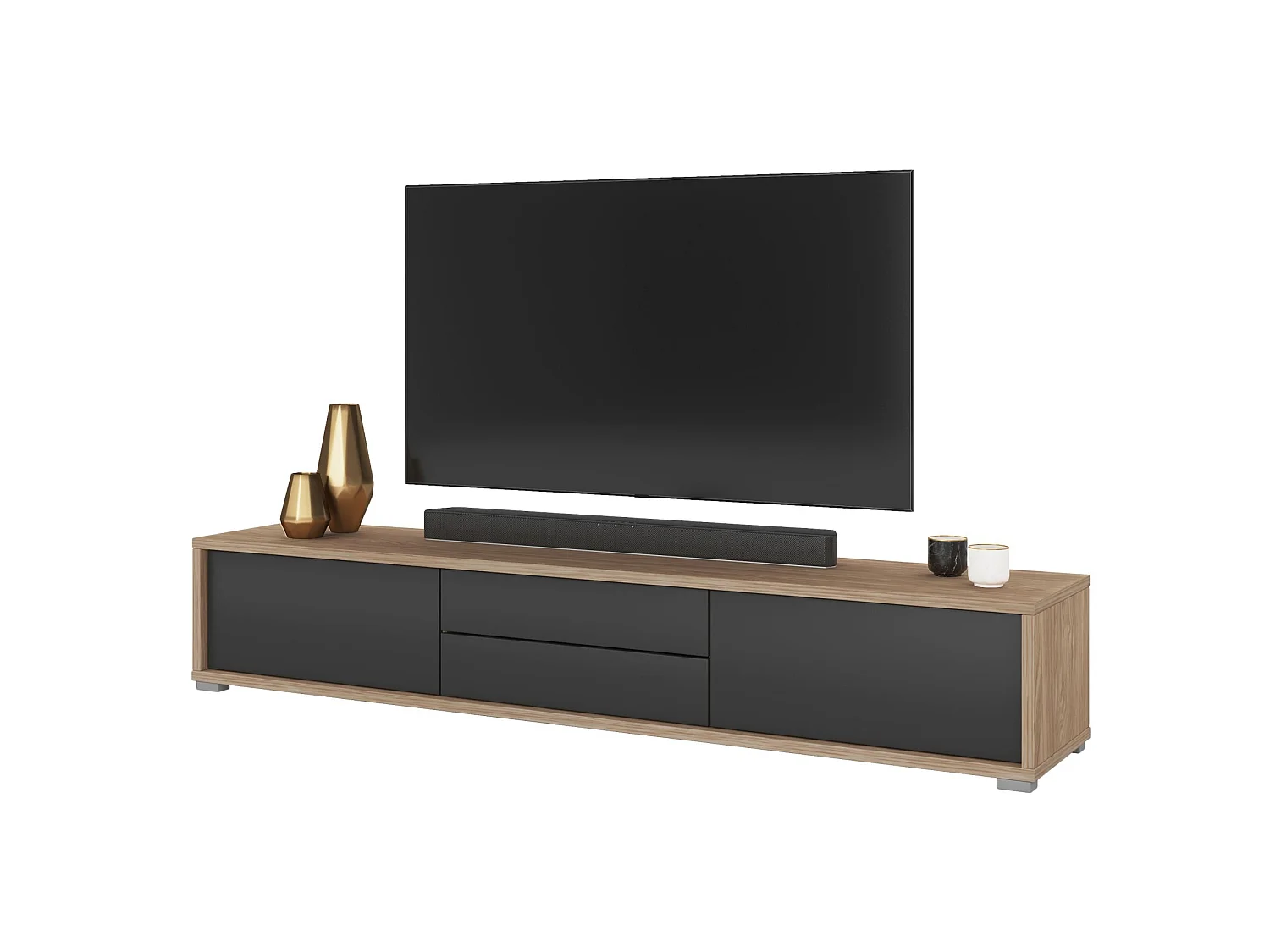 Meuble TV 2 tiroirs - 180 cm - chêne huilé/anthracite - MODDERN