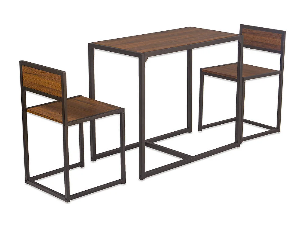 Lot de table de bar et 2 chaises en noyer brun. Modèle compact et peu encombrant. SIENA par Yelloo