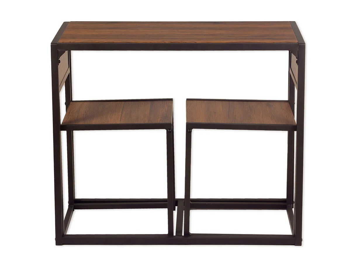 Lot de table de bar et 2 chaises en noyer brun. Modèle compact et peu encombrant. SIENA par Yelloo