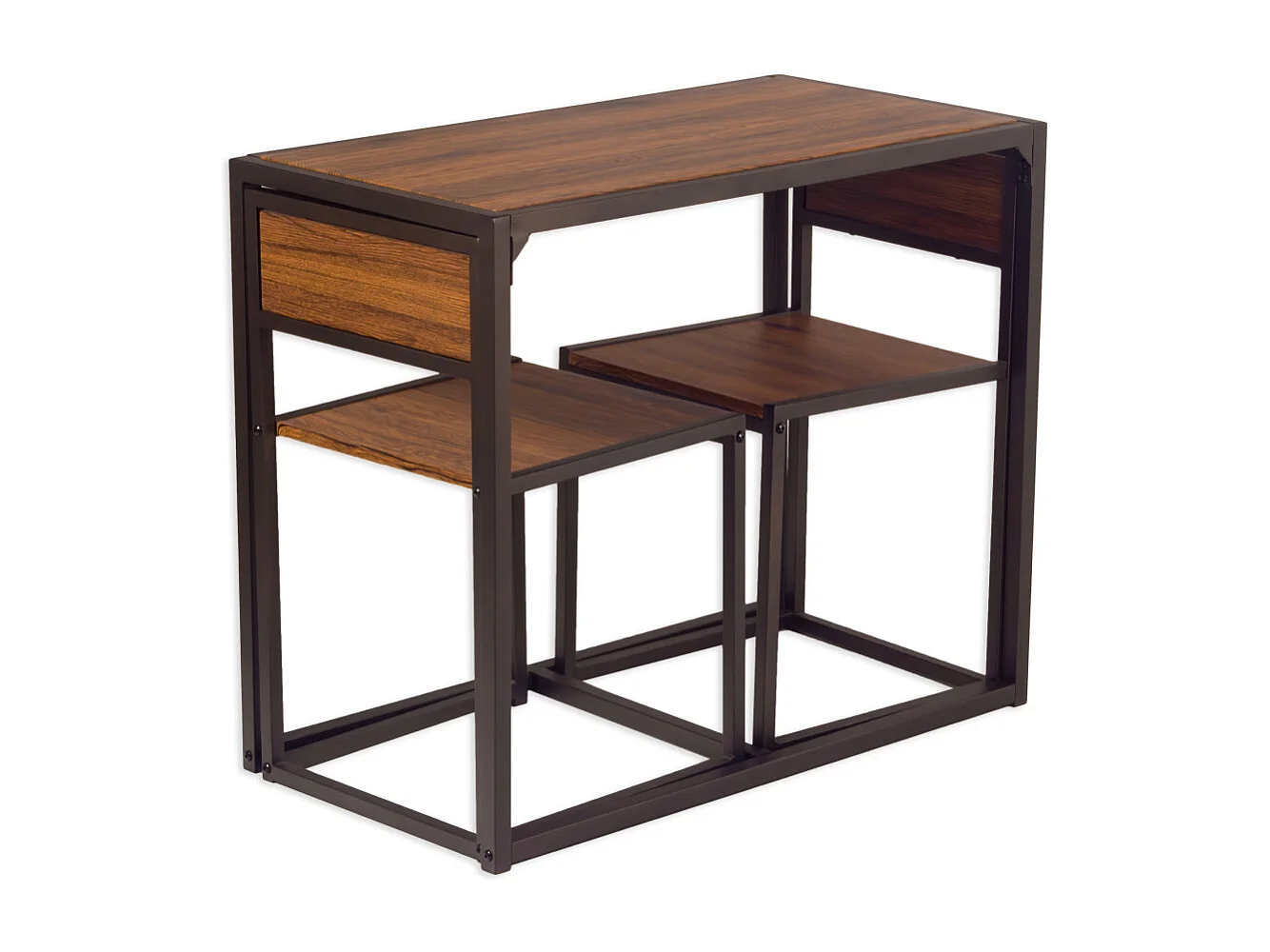 Lot de table de bar et 2 chaises en noyer brun. Modèle compact et peu encombrant. SIENA par Yelloo