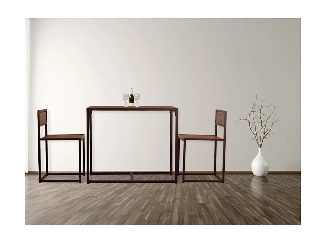Set Tavolo bar e 2 Sedie marrone noce  Compatto Salvaspazio mod. SIENA by Yelloo