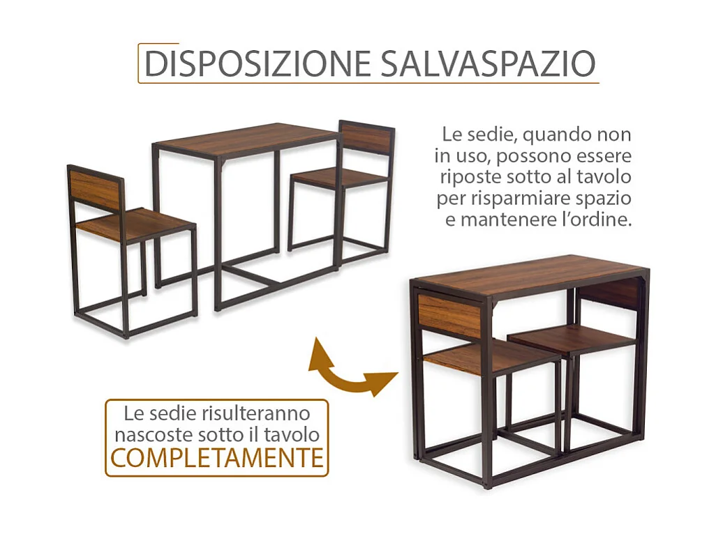 Set Tavolo bar e 2 Sedie marrone noce  Compatto Salvaspazio mod. SIENA by Yelloo