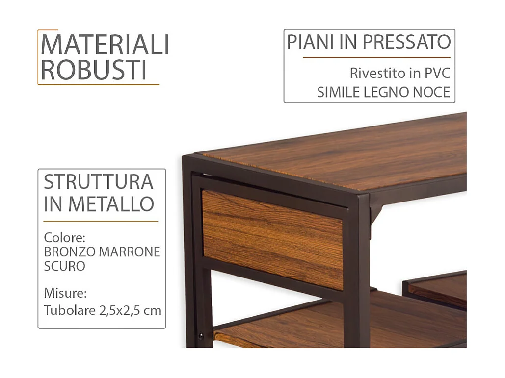 Set Tavolo bar e 2 Sedie marrone noce  Compatto Salvaspazio mod. SIENA by Yelloo