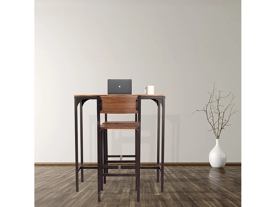 Lot de table de bar et 2 tabourets en noyer marron mod. VENICE par Yelloo