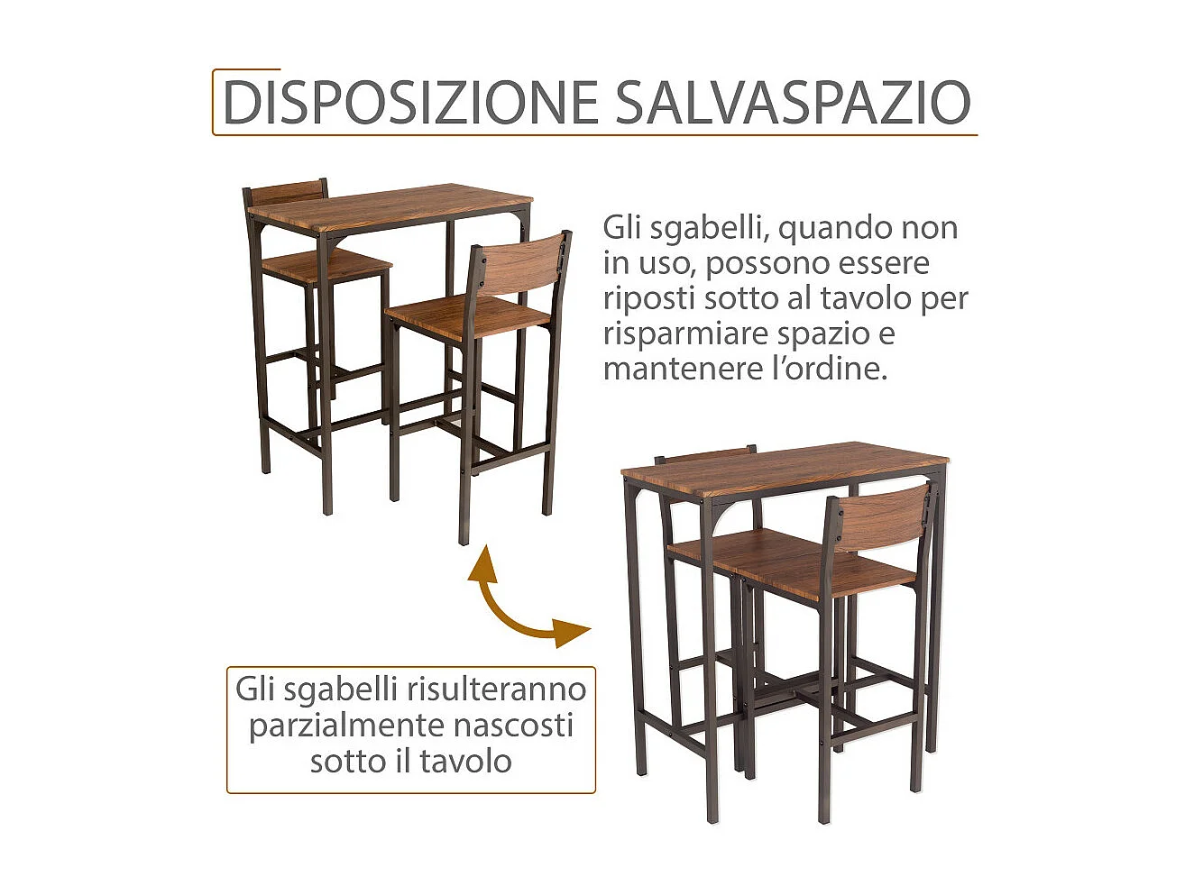 Lot de table de bar et 2 tabourets en noyer marron mod. VENICE par Yelloo