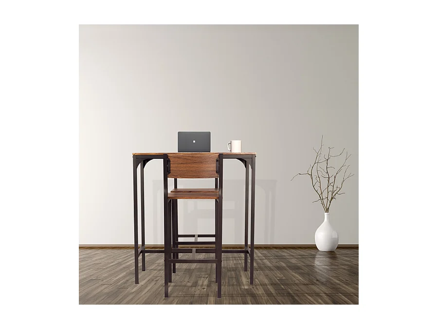 Lot de table de bar et 2 tabourets en noyer marron mod. VENICE par Yelloo