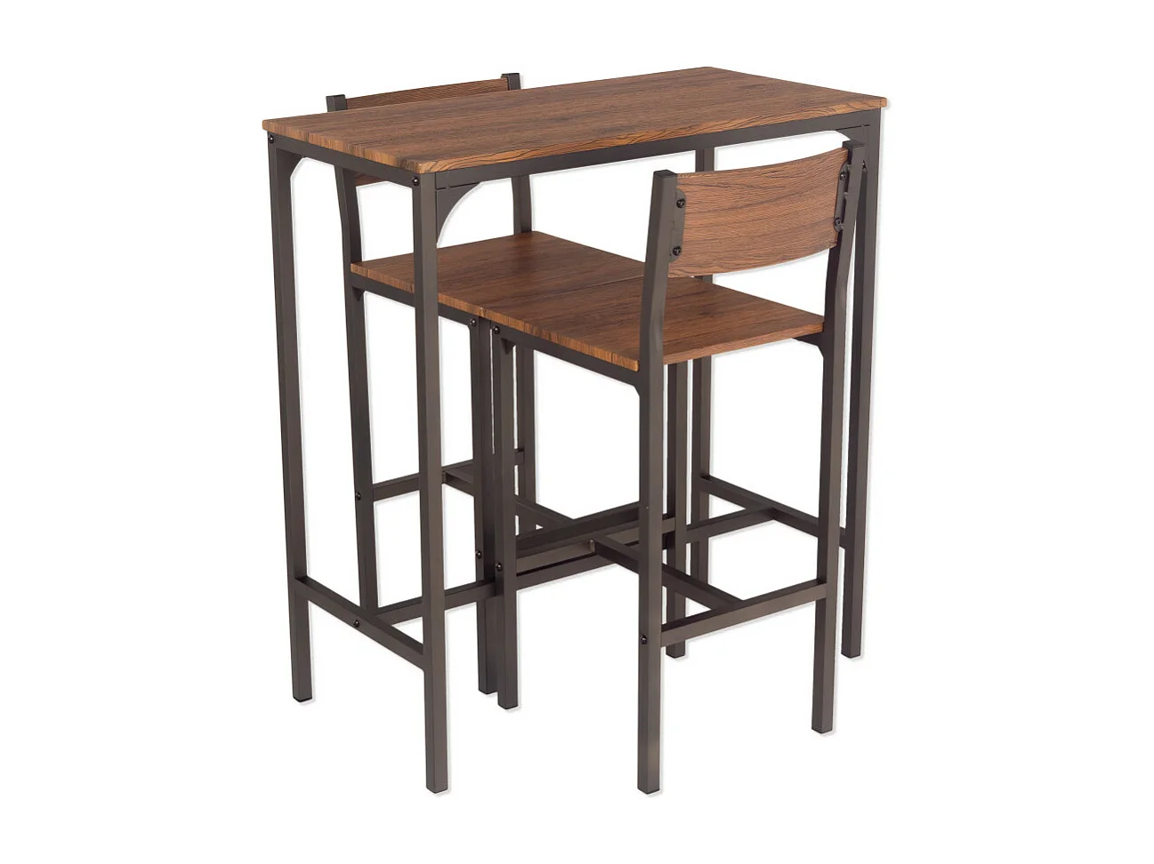 Lot de table de bar et 2 tabourets en noyer marron mod. VENICE par Yelloo