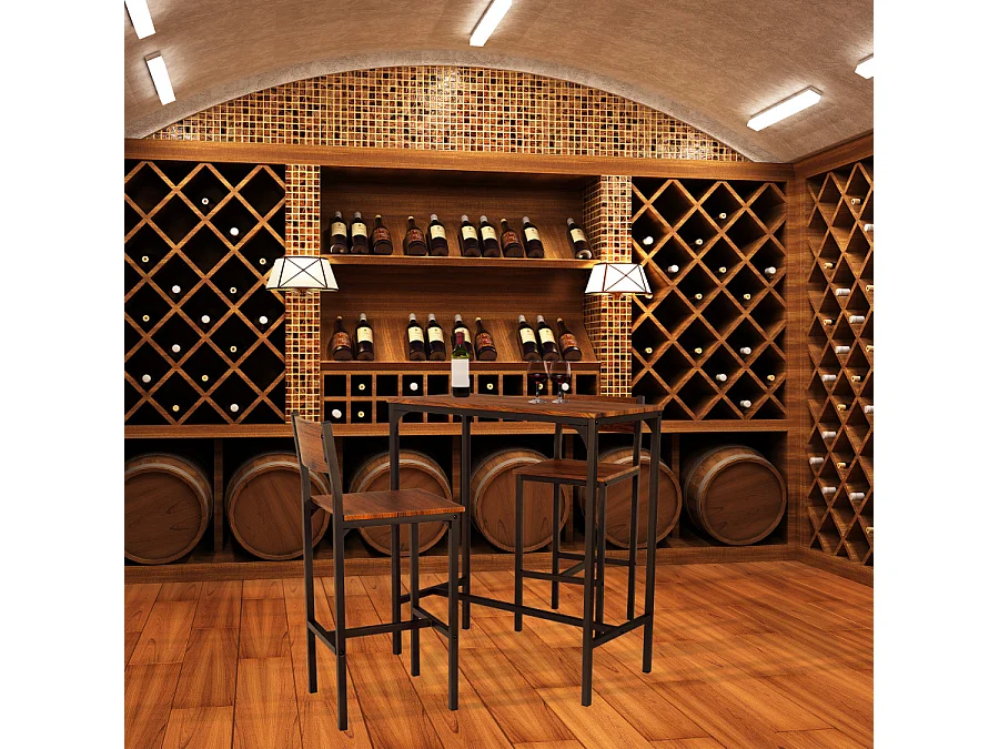 Lot de table de bar et 2 tabourets en noyer marron mod. VENICE par Yelloo