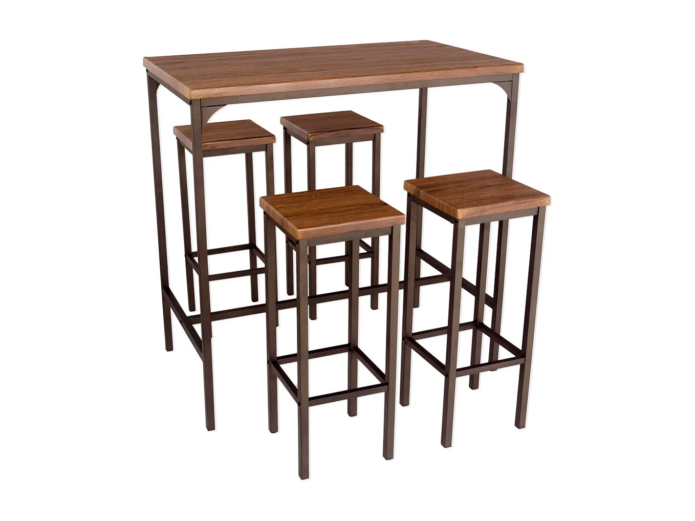 Lot table de bar 110x66xH110cm et 4 tabourets noyer marron mod. FIRENZE par Yelloo