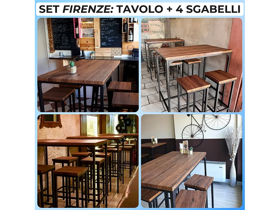 Lot table de bar 110x66xH110cm et 4 tabourets noyer marron mod. FIRENZE par Yelloo
