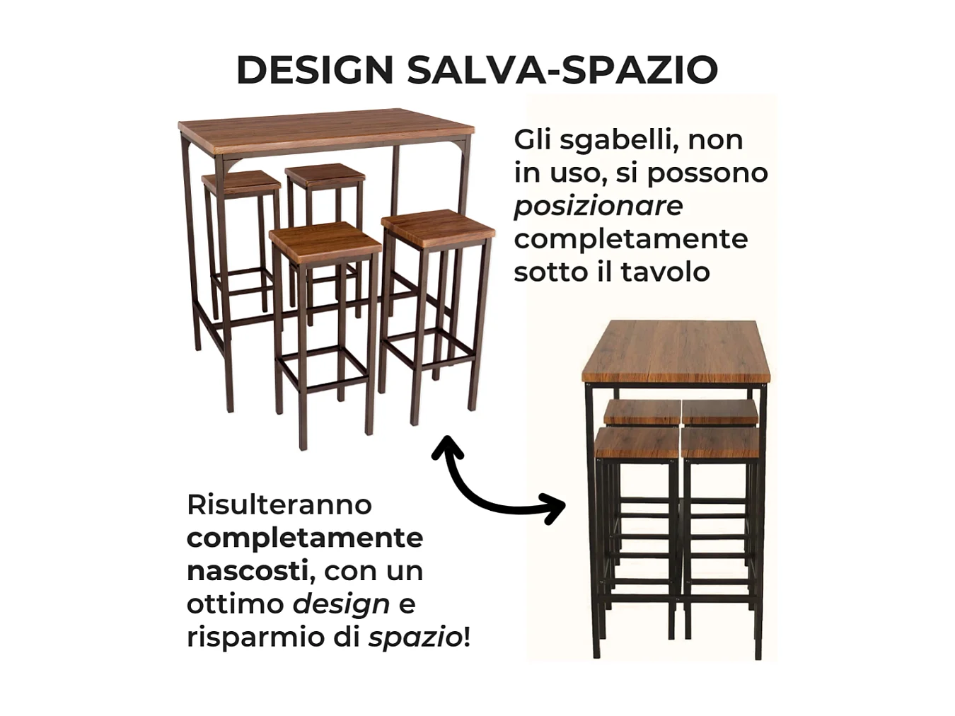 Lot table de bar 110x66xH110cm et 4 tabourets noyer marron mod. FIRENZE par Yelloo