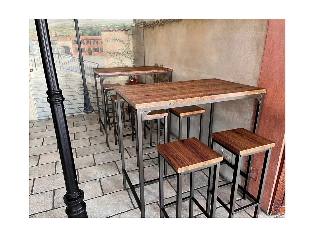 Lot table de bar 110x66xH110cm et 4 tabourets noyer marron mod. FIRENZE par Yelloo