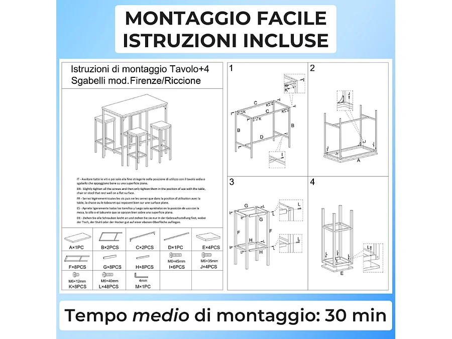 Lot table de bar 110x66xH110cm et 4 tabourets noyer marron mod. FIRENZE par Yelloo
