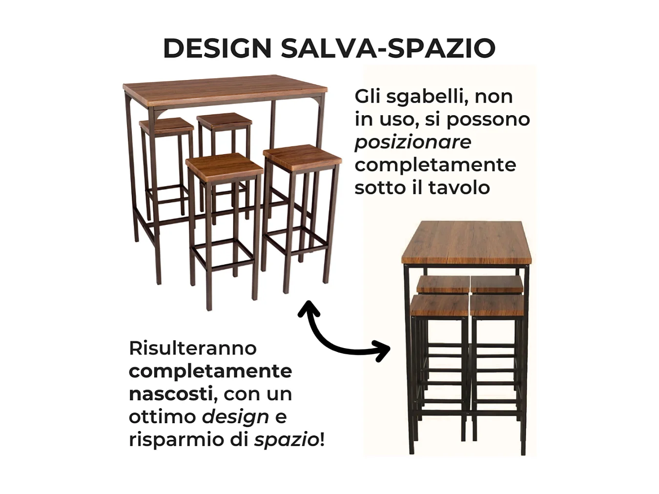 Lot table de bar 110x66xH110cm et 4 tabourets noyer marron mod. FIRENZE par Yelloo