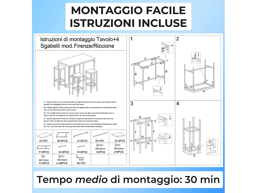 Lot table de bar 110x66xH110cm et 4 tabourets noyer marron mod. FIRENZE par Yelloo