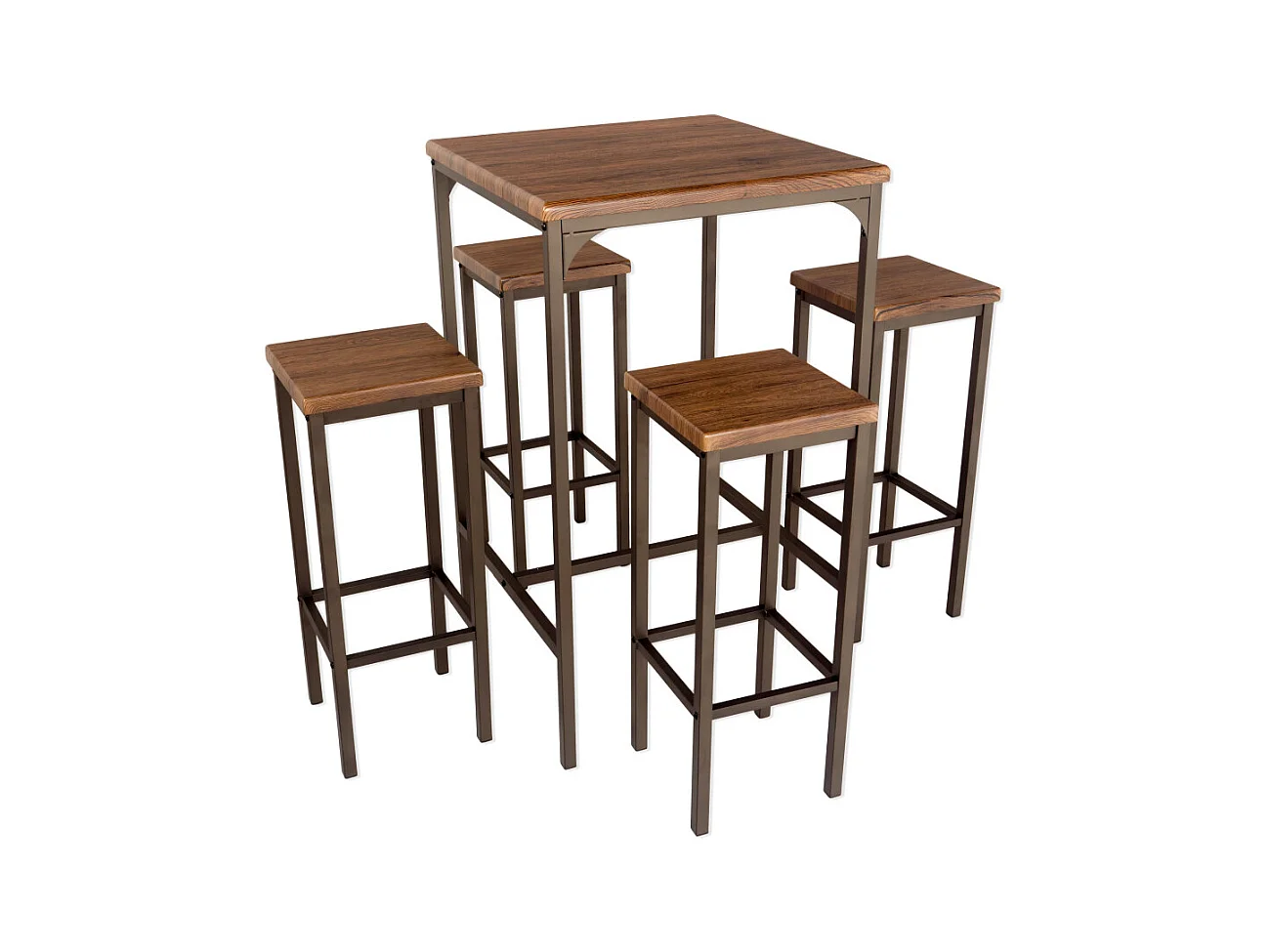 Lote de Mesa de Bar Cuadrada de 110 cm de Alto y 4 Taburetes en Nogal Marrón Mod. ROMA de Yelloo