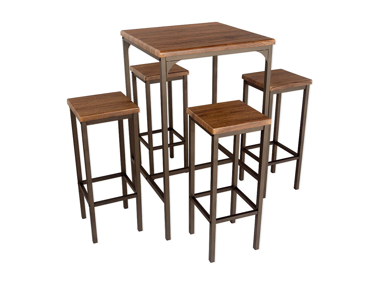 Set Tavolo Bar Quadrato Alto 110 cm e 4 Sgabelli marrone noce Mod. ROMA by Yelloo