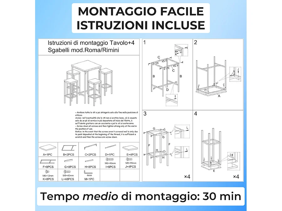 Set Tavolo Bar Quadrato Alto 110 cm e 4 Sgabelli marrone noce Mod. ROMA by Yelloo