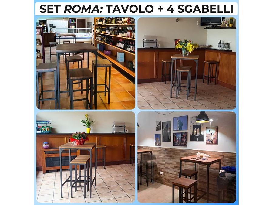 Set Tavolo Bar Quadrato Alto 110 cm e 4 Sgabelli marrone noce Mod. ROMA by Yelloo