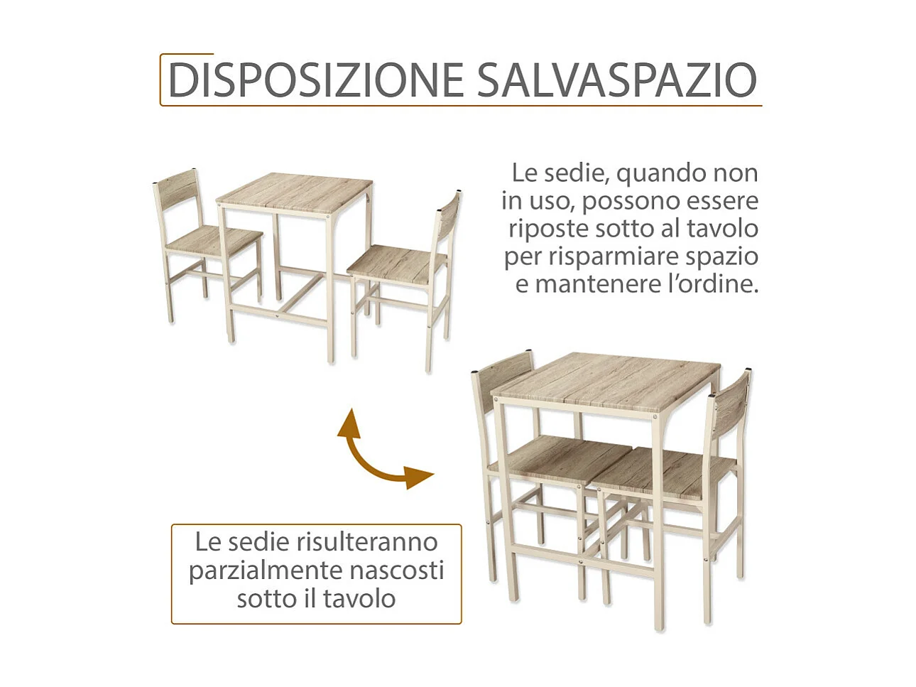 Set Tavolo Bar Con 2 Sedie colore beige e rovere chiaro mod. PORTOFINO by Yelloo