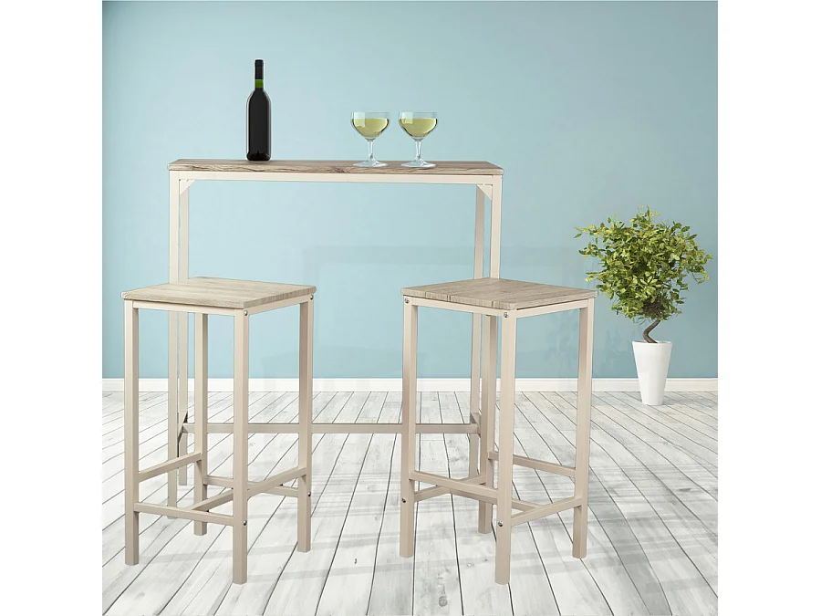 Lot de table avec 2 tabourets en chêne beige mod. BRASIL par Yelloo