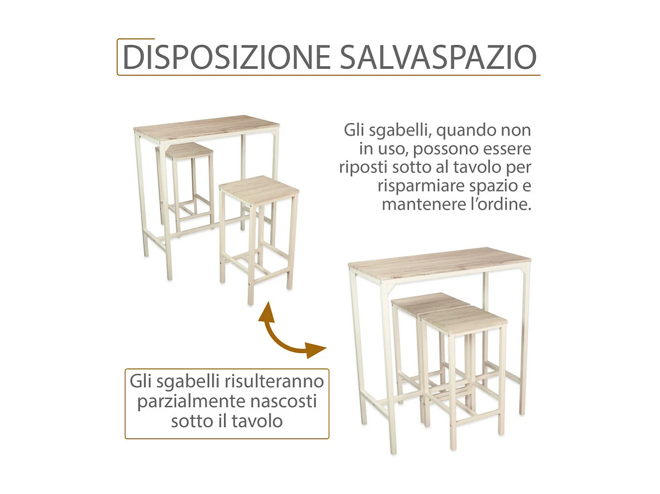 Lot de table avec 2 tabourets en chêne beige mod. BRASIL par Yelloo