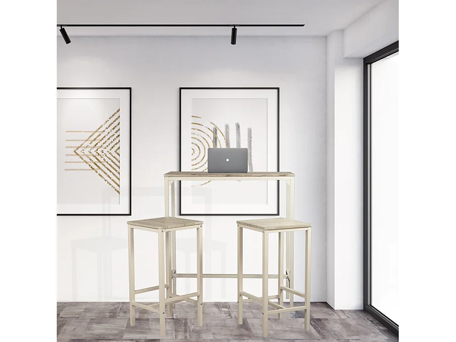 Lot de table avec 2 tabourets en chêne beige mod. BRASIL par Yelloo