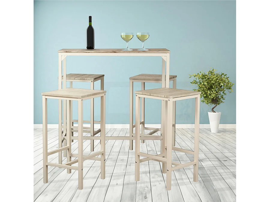 Tafelset met 4 krukken beige eiken mod. BRASIL door Yelloo