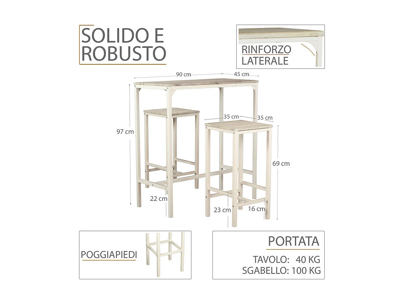 Tafelset met 4 krukken beige eiken mod. BRASIL door Yelloo