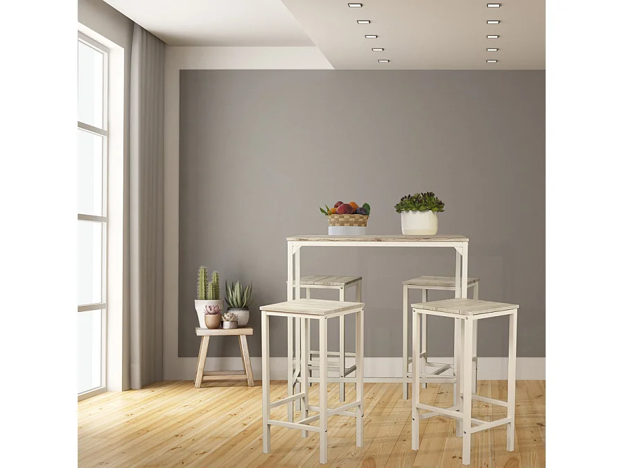 Tafelset met 4 krukken beige eiken mod. BRASIL door Yelloo