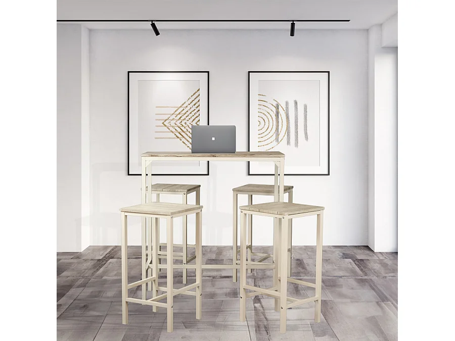 Tafelset met 4 krukken beige eiken mod. BRASIL door Yelloo